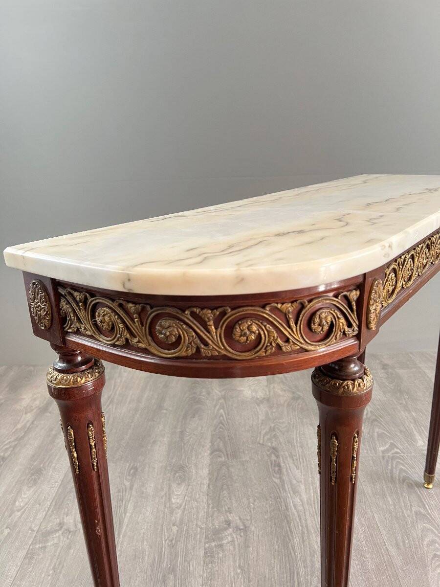 Console en bois et marbre, style Louis XVI, Début du XXe siècle