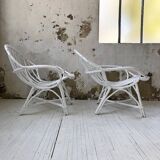 Paire de fauteuils en rotin blancs
