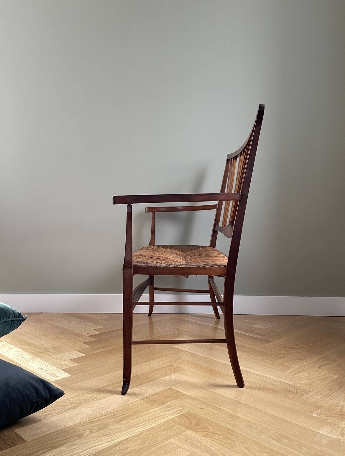 Wooden and straw bench