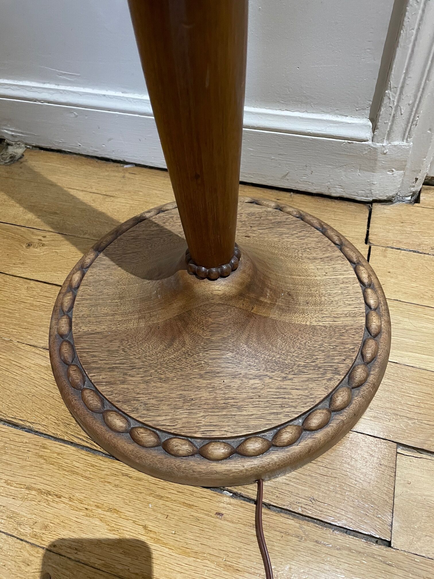 carved wooden floor lamp from the 40s