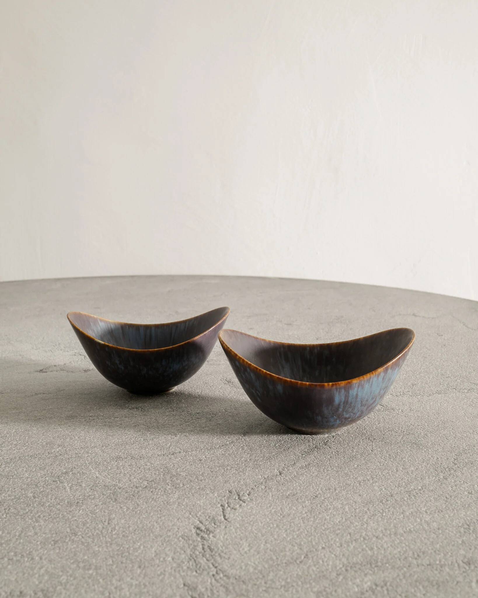 Pair of Swedish Ceramic Blue Berown Bowls by Gunnar Nylund, 1950s