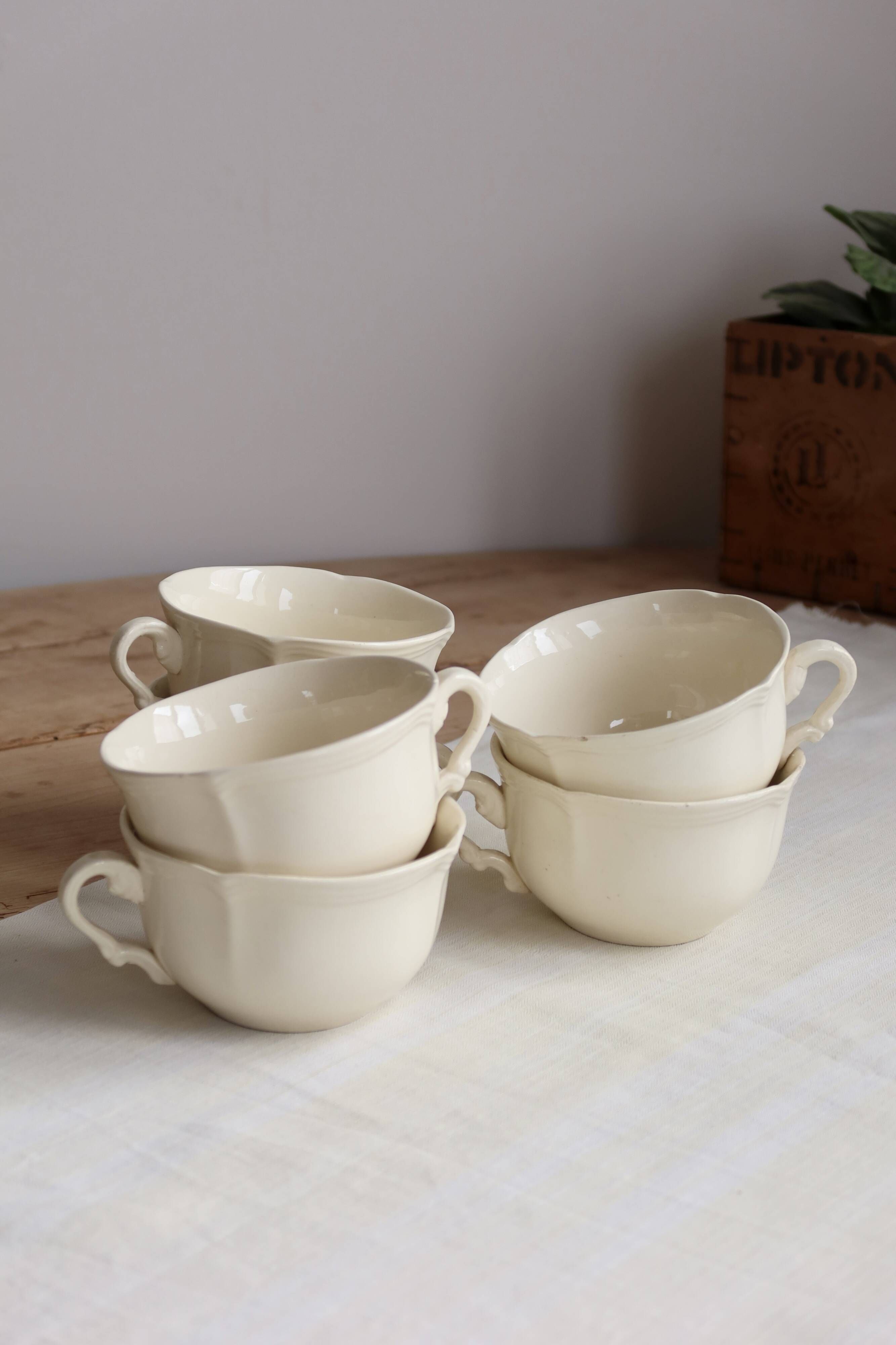 Antique ivory faience breakfast cup Sarreguemines