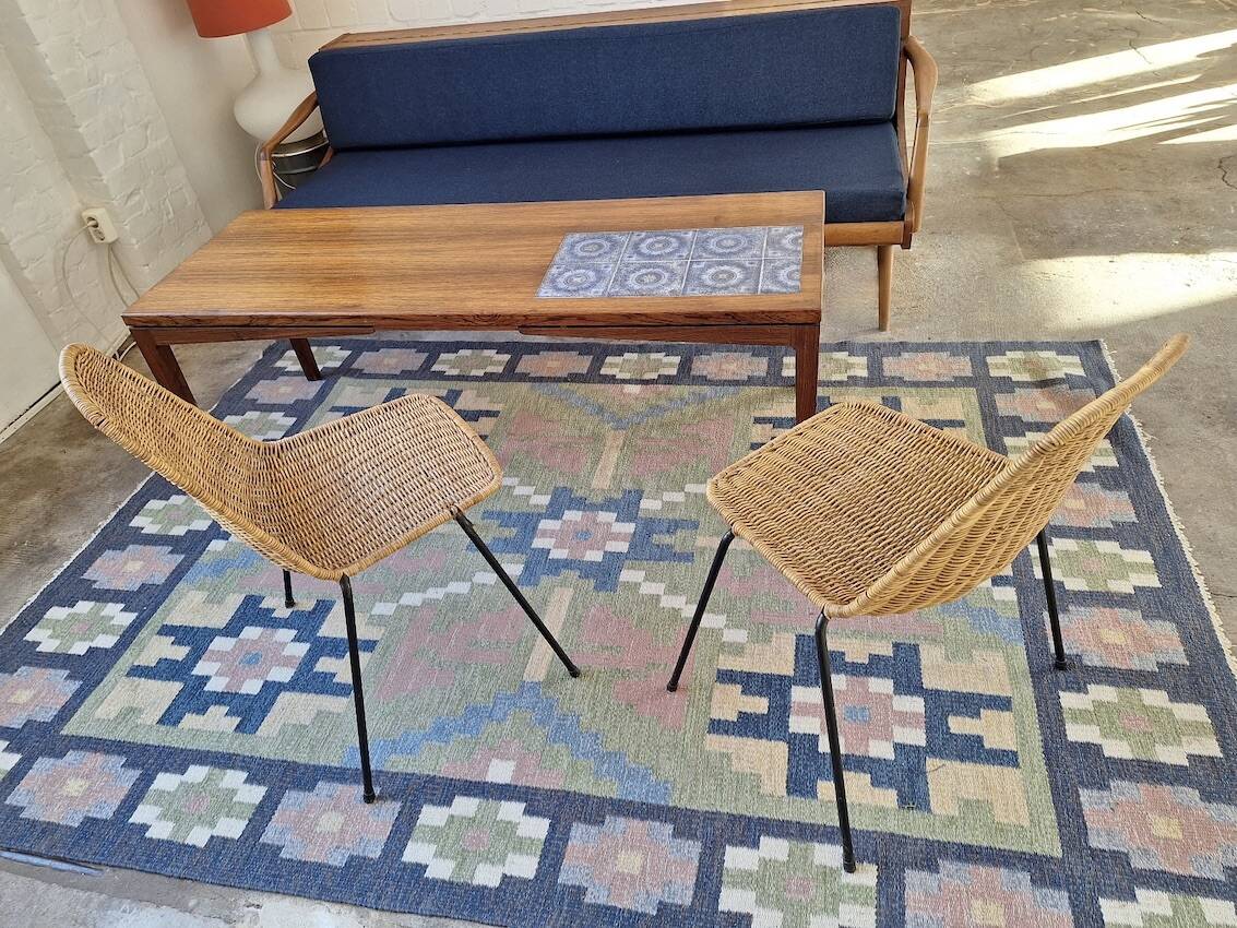 Mid century Scandinavian rug, Swedish wool flatweave with geometric design