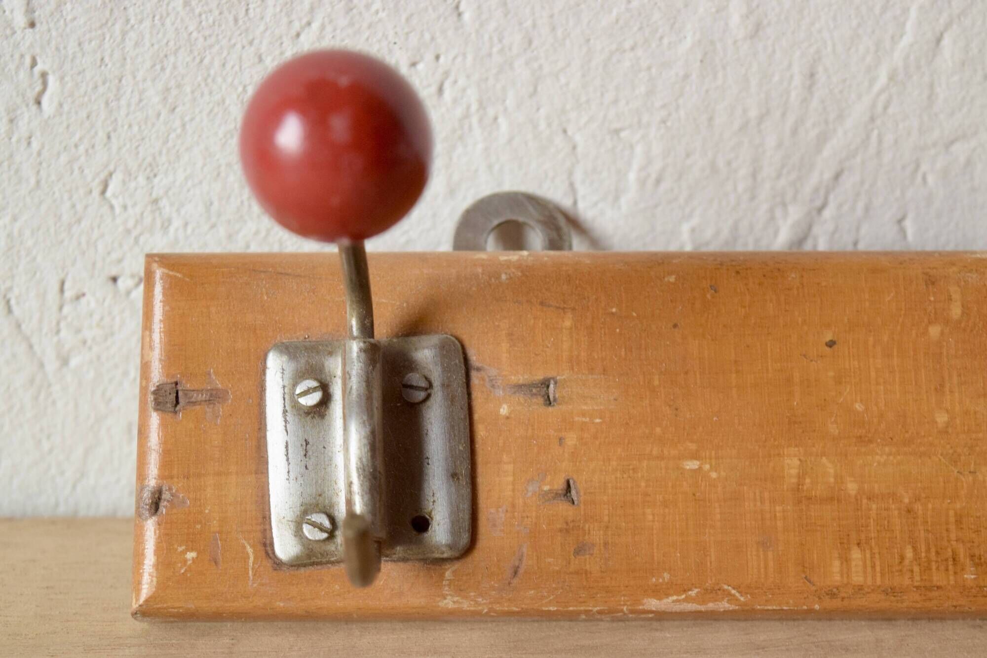 Vintage coat rack - double coat hook - red wooden balls