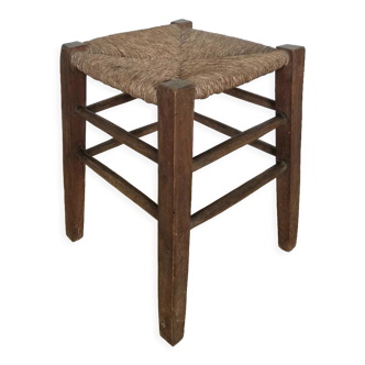 Wooden and straw stool