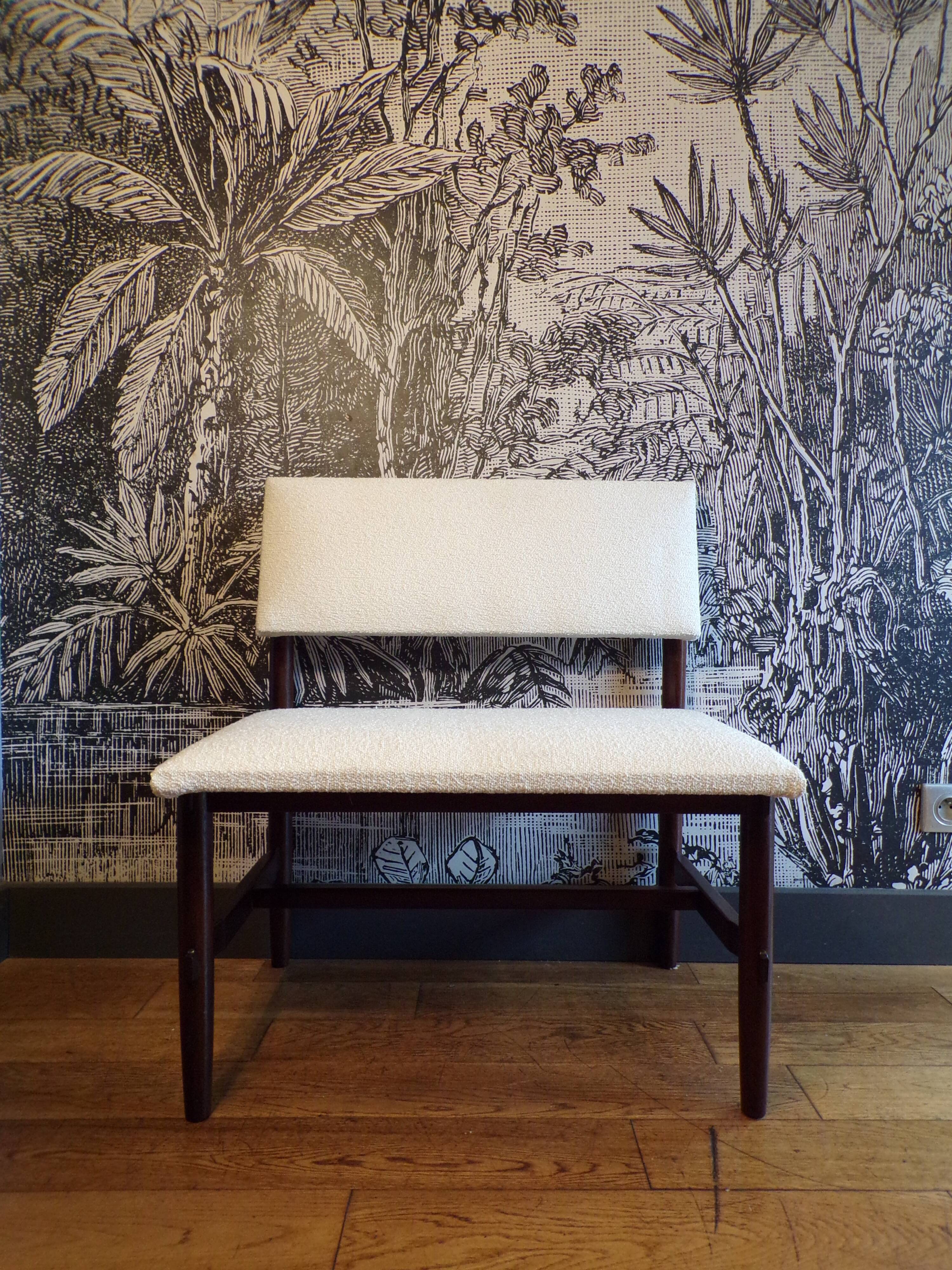 Scandinavian fabric and teak bench