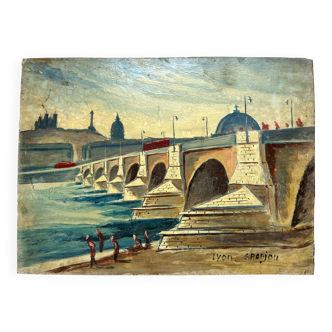 View of Lyon, Oil on Panel, 20th Century, Signed Granjon.