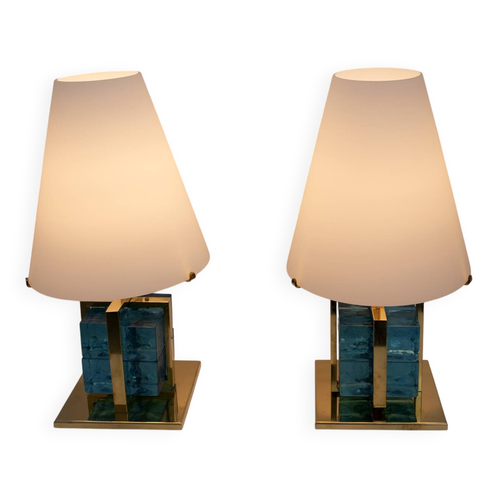 Pair of Contemporary Murano Glass and Brass Table Lamps