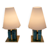 Pair of Contemporary Murano Glass and Brass Table Lamps