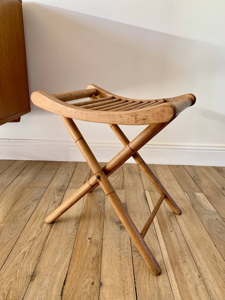 folding wooden stool bamboo style early 20th century