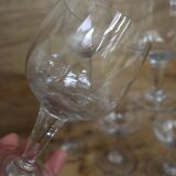 6 verres à vin à pied soufflés main transparent, 1950