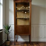 vintage wooden display cabinet with curved glass