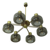 Grand lustre en laiton et en verre par Hans-Agne Jakobsson, Suède, années 1960.
