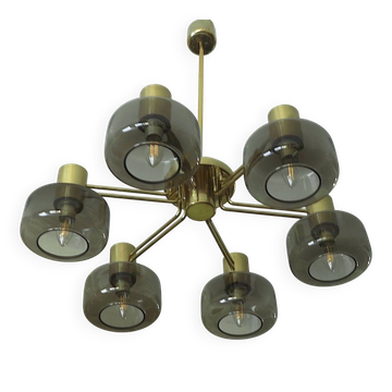 Large brass and glass chandelier by Hans-Agne Jakobsson, Sweden 1960s