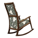 Vintage Mid-Century Danish Modern Rocking Chair in Wood and Monstera Leaf Pattern Fabric, 1960s
