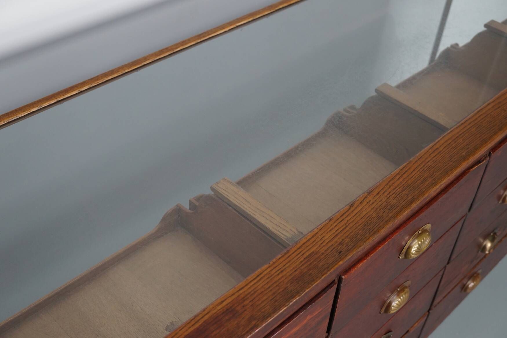 Antique English oak and glass counter/display cabinet, circa 1920-1930
