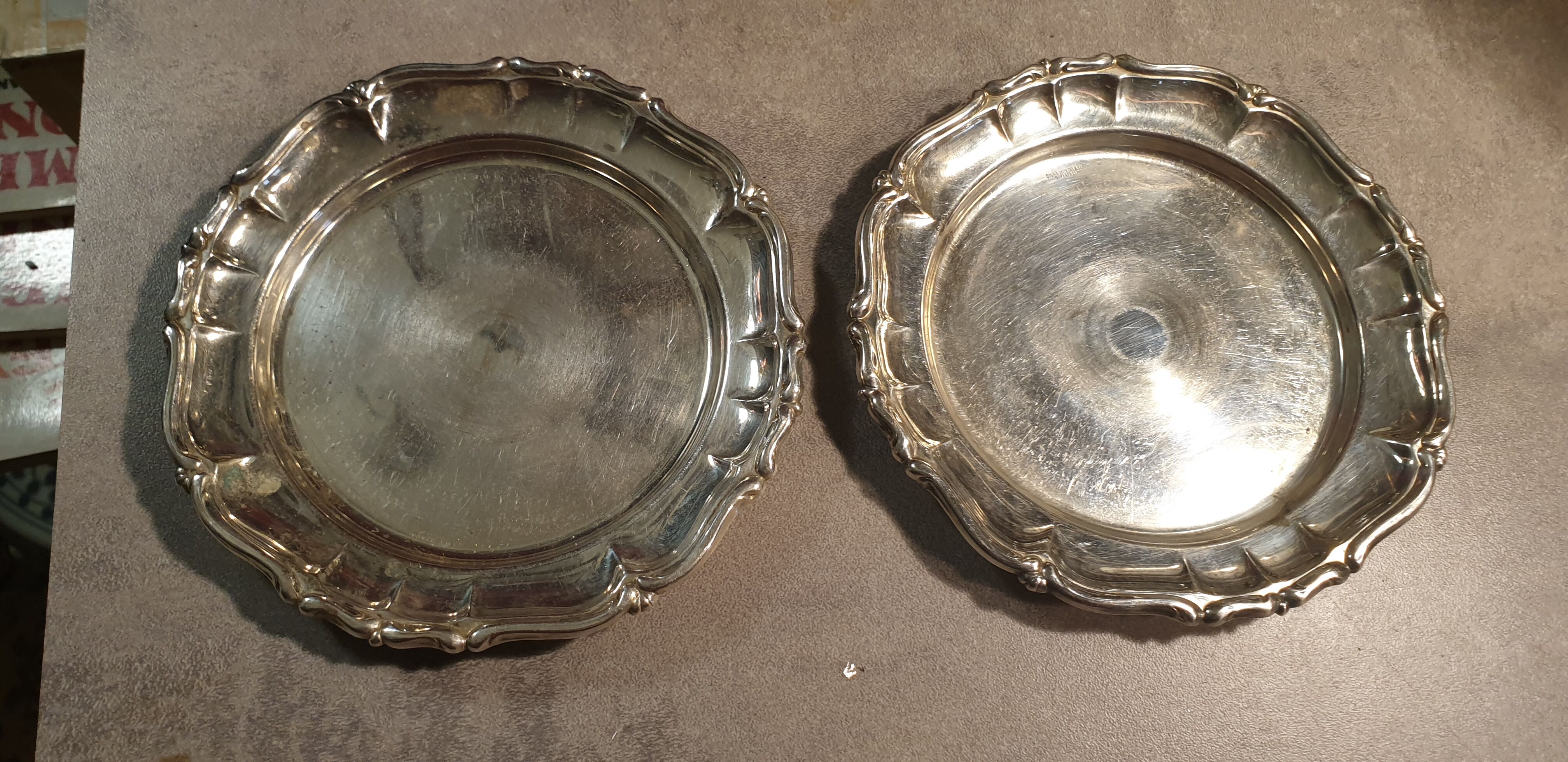 4 carved silver metal coasters