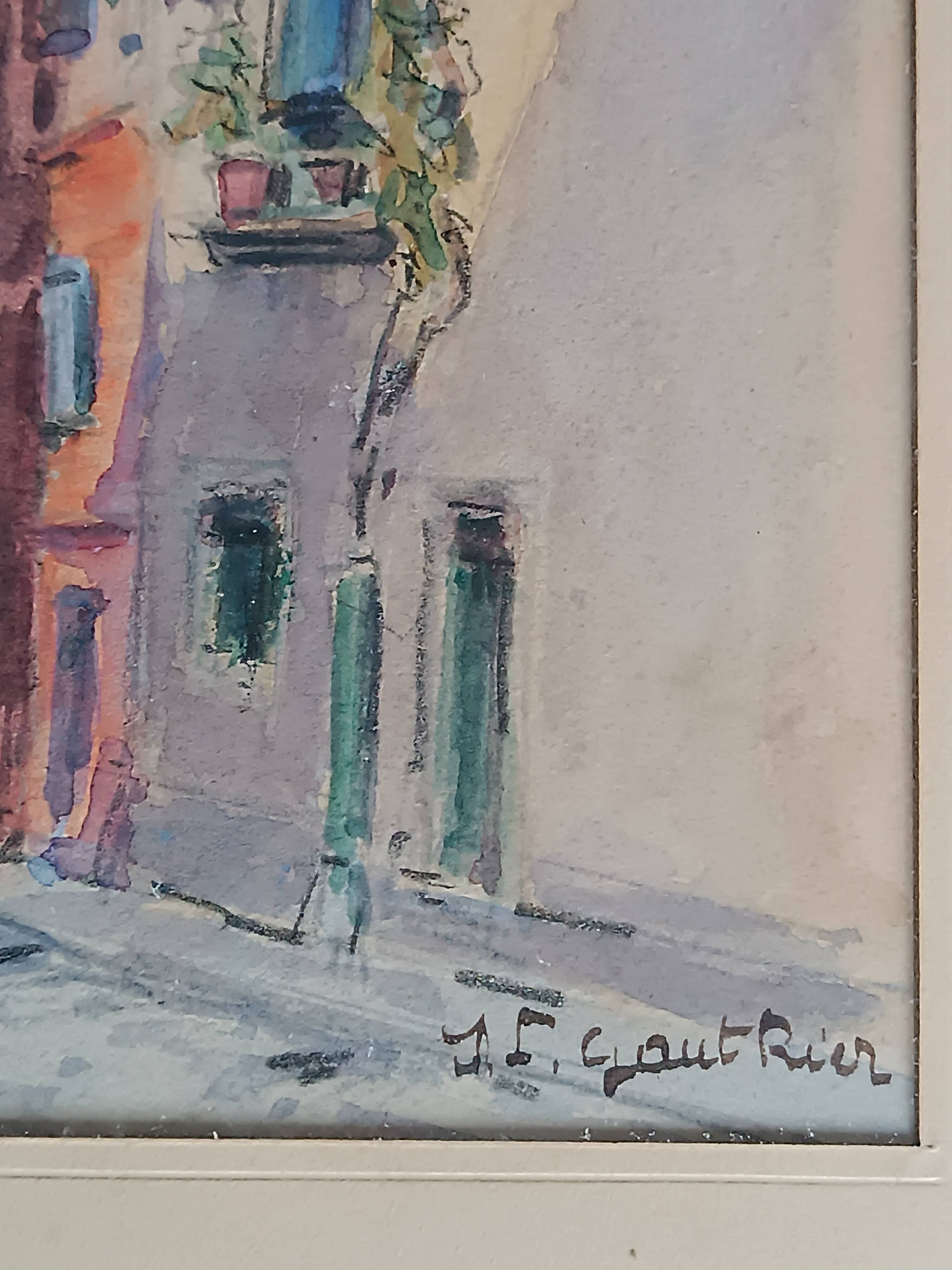 Signed watercolor painting View of Albi Cathedral
