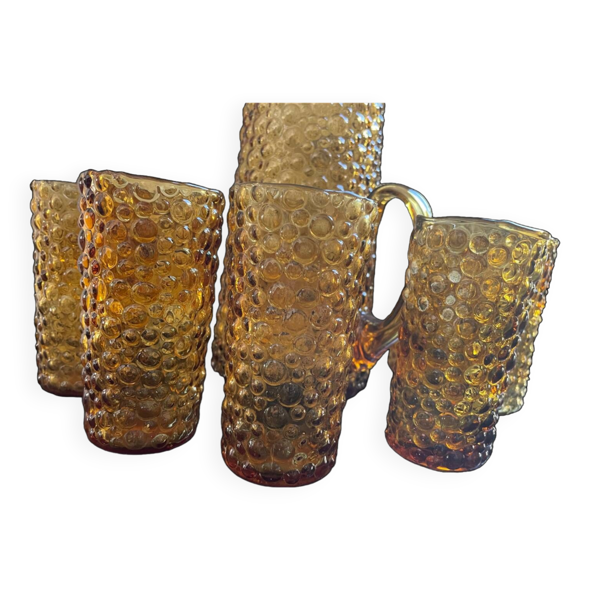 Orangeade service, carafe and seventies glasses