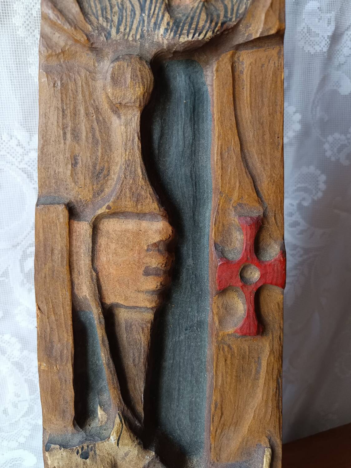 Bas-relief sculpture of Saint Roch and his dog - 20th Century Folk Art
