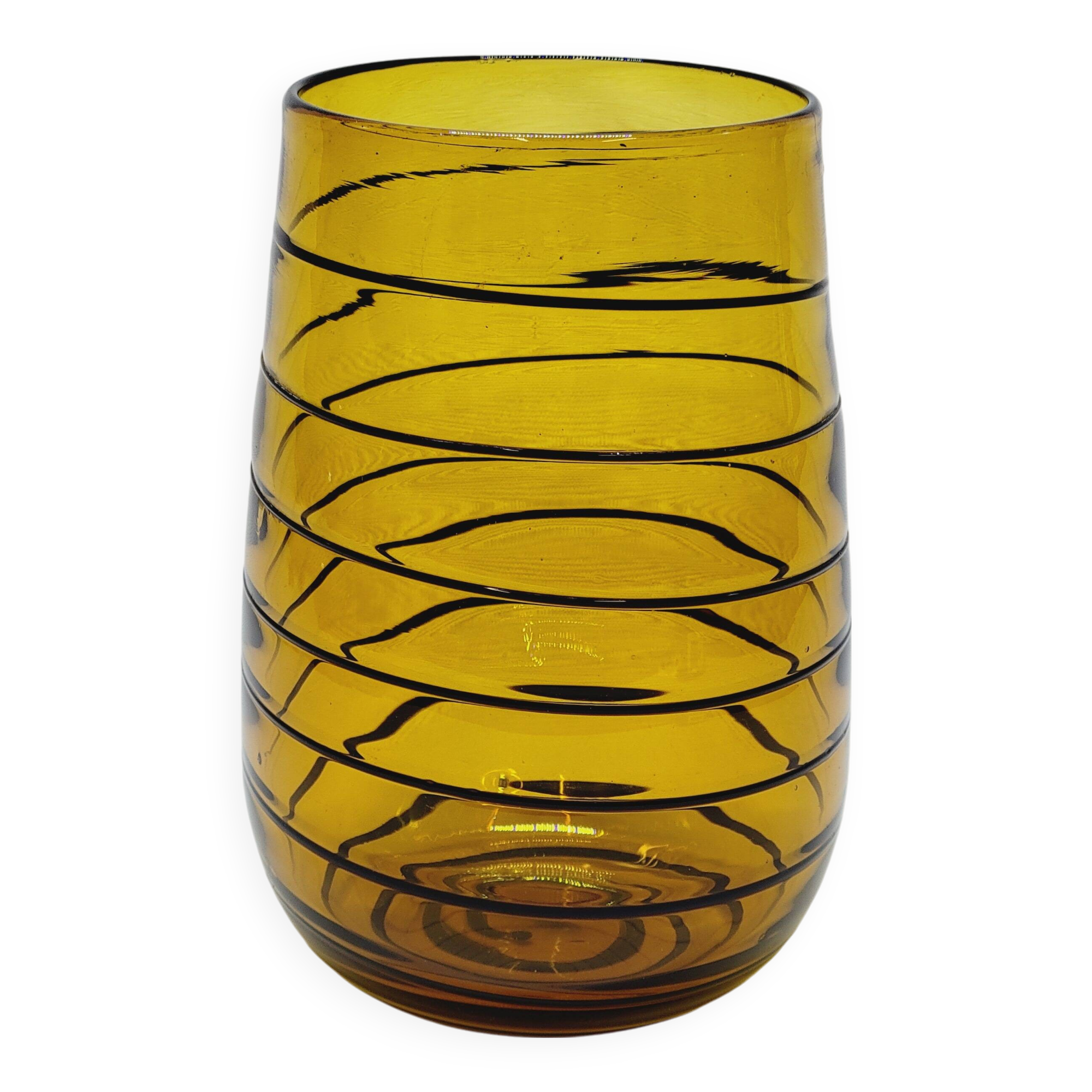 Vintage Murano Vase Mid Century Blown Glass Yellow Brown Spiral Style Ve