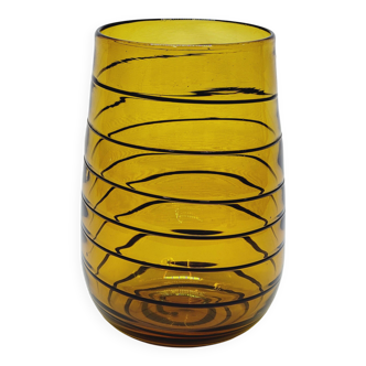 Vintage Murano Vase Mid Century Blown Glass Yellow Brown Spiral Style Ve