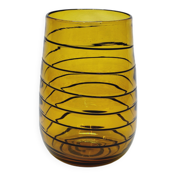 Vintage Murano Vase Mid Century Blown Glass Yellow Brown Spiral Style Ve