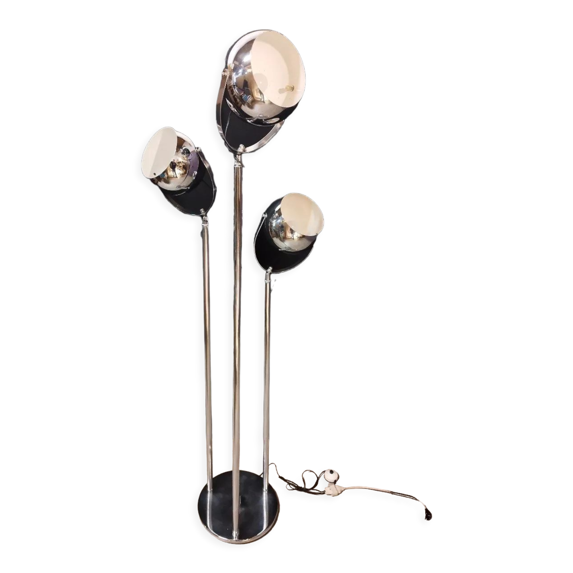 Vintage three-spot chrome steel floor lamp