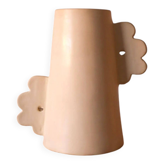 Abstract handmade ceramic vase with off-white matte floral design - daisy