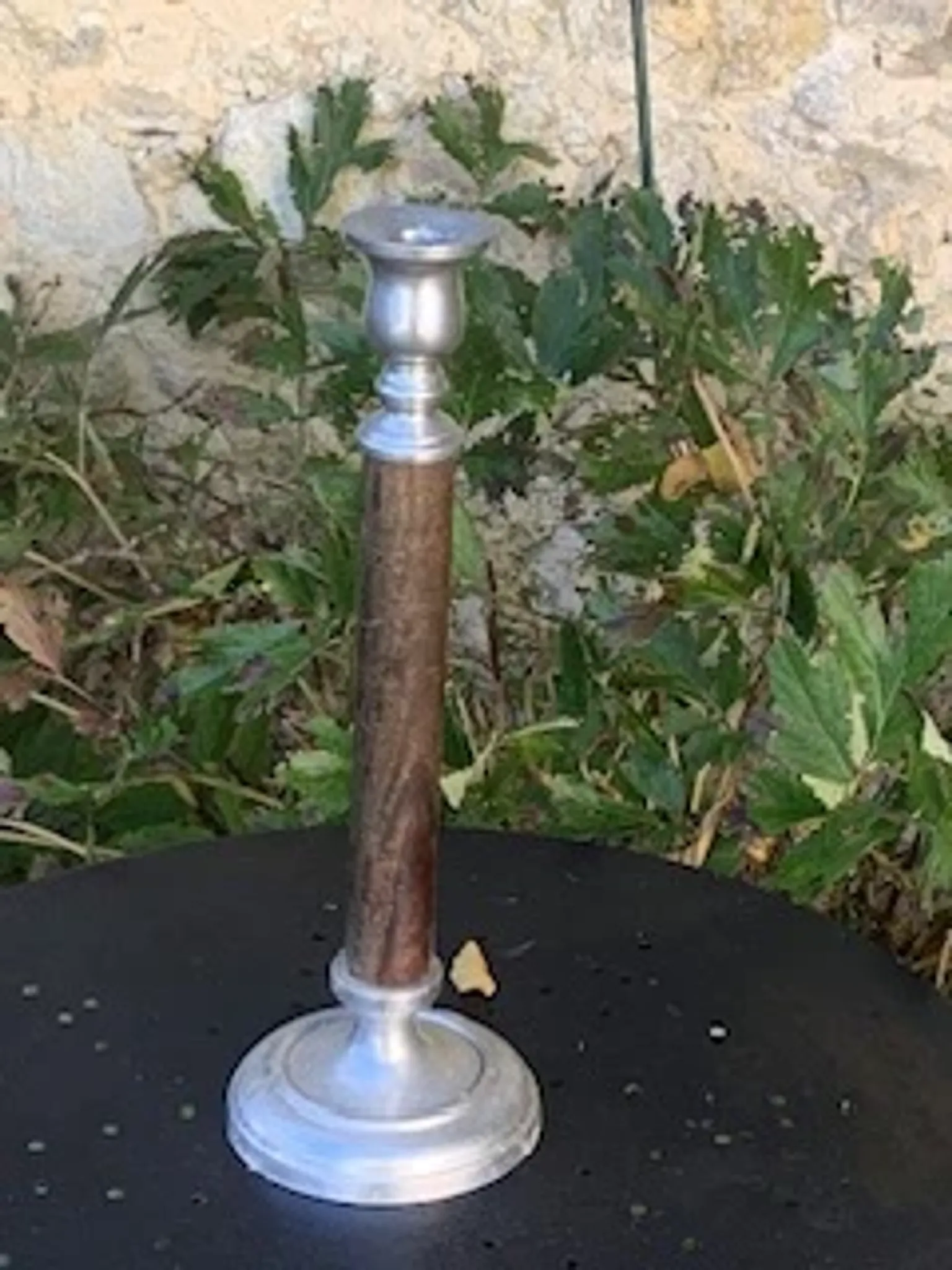 Metal and wood candlestick