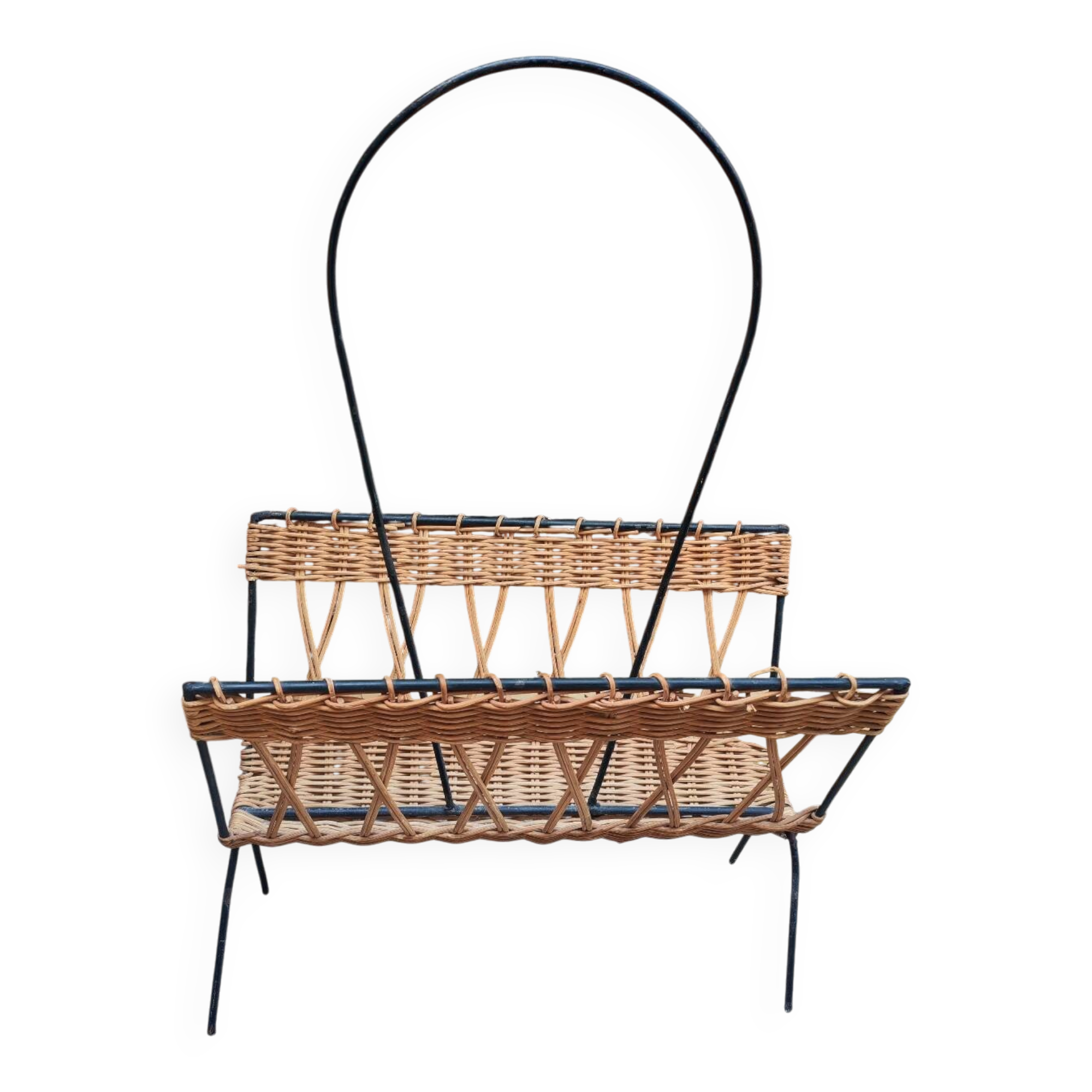 Metal and wicker magazine rack