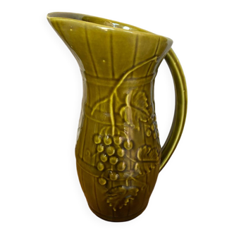 Old pitcher sarreguemines green ceramic vintage vine decor