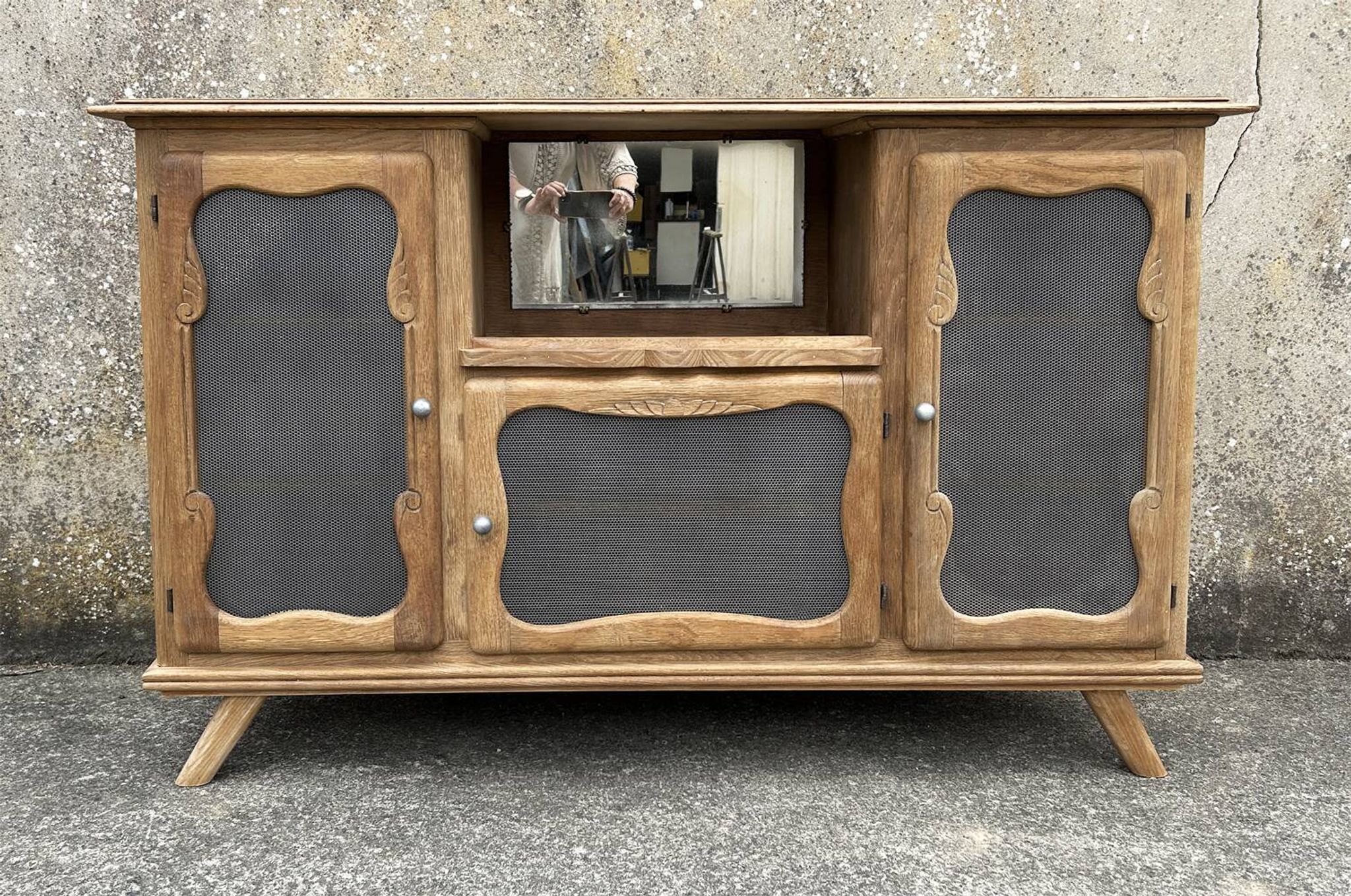 Low sideboard, bar, storage unit, wood, compass legs,