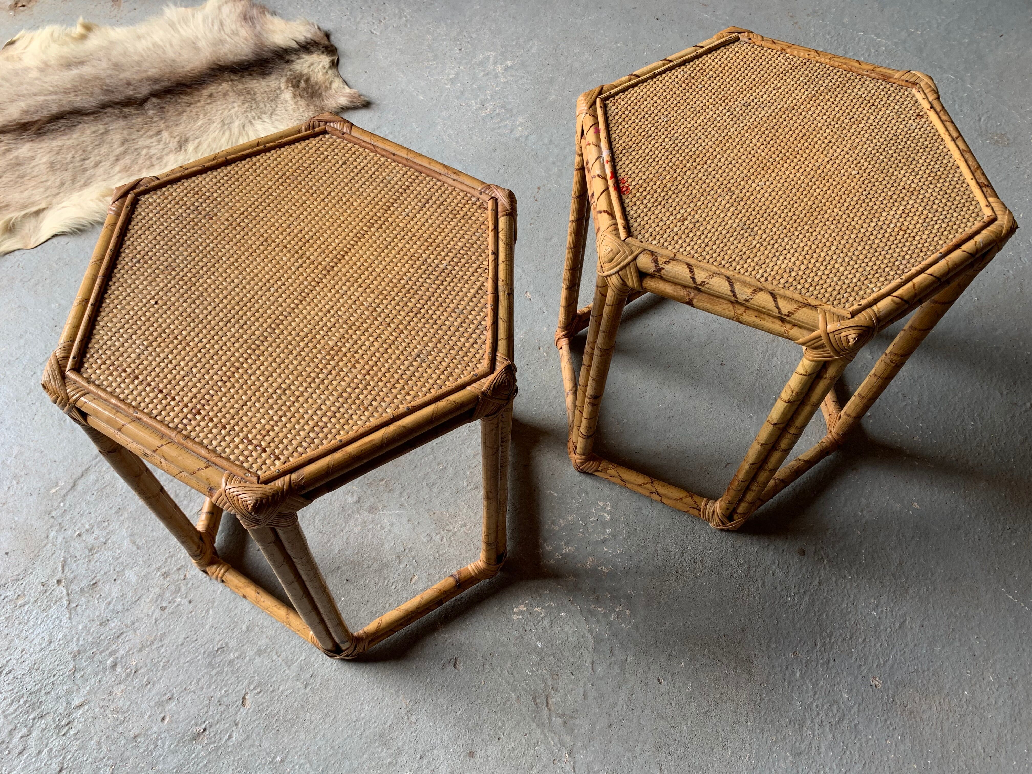 2 octagonal rattan coffee tables