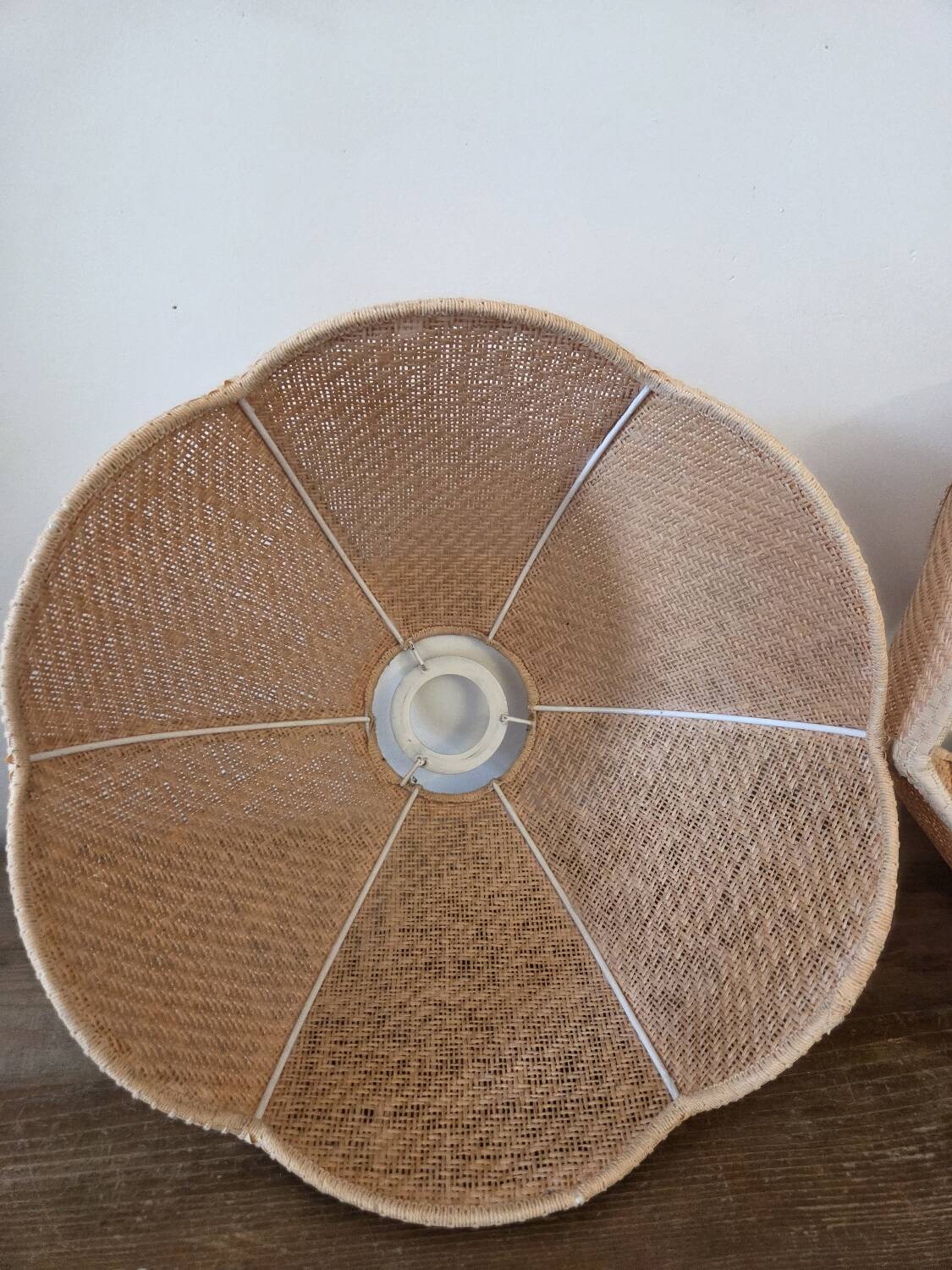 Pair of vintage rattan lampshades