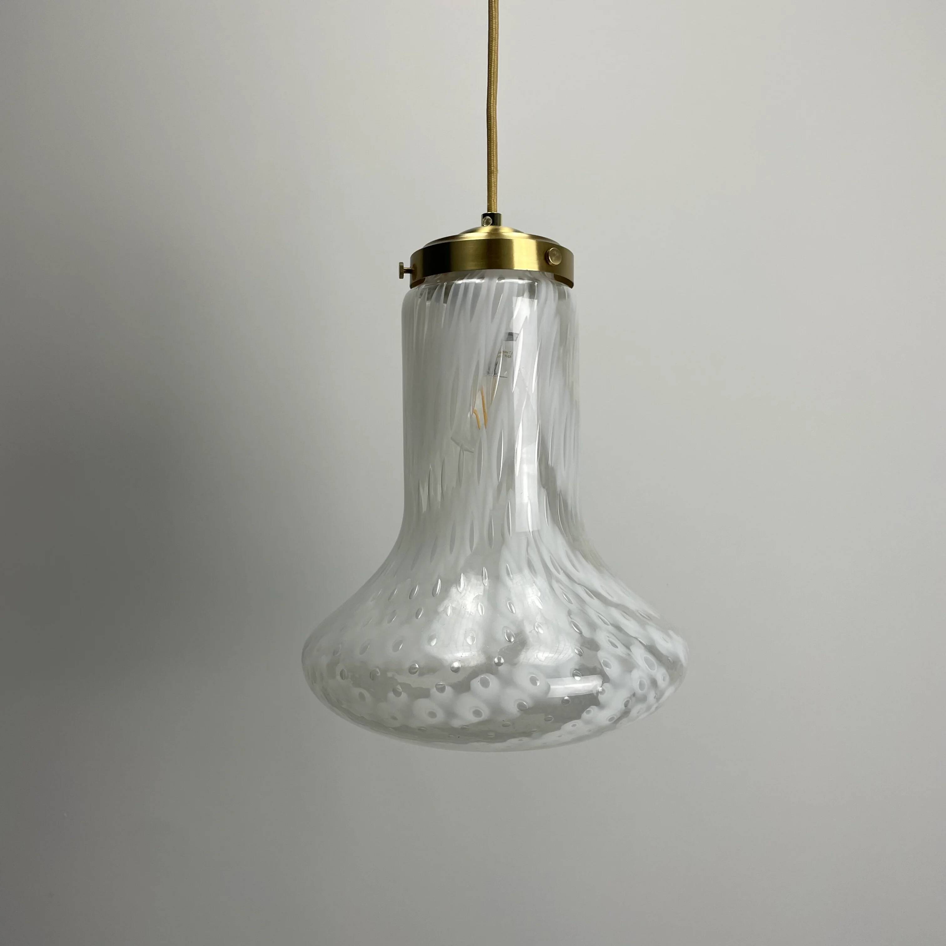 Suspension in cloudy and transparent white glass, Italian, 1960.
