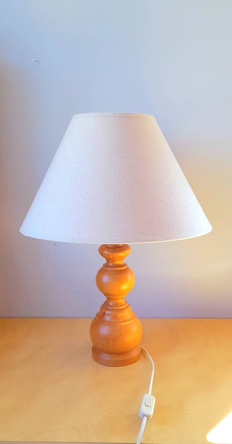 Scandinavian turned wooden lamp 60s