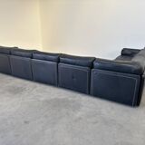 Grand canapé modulable en cuir noir, années 1970