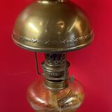 Old kerosene lamp Art Nouveau patinated spelter foot 47 cm height of the glass