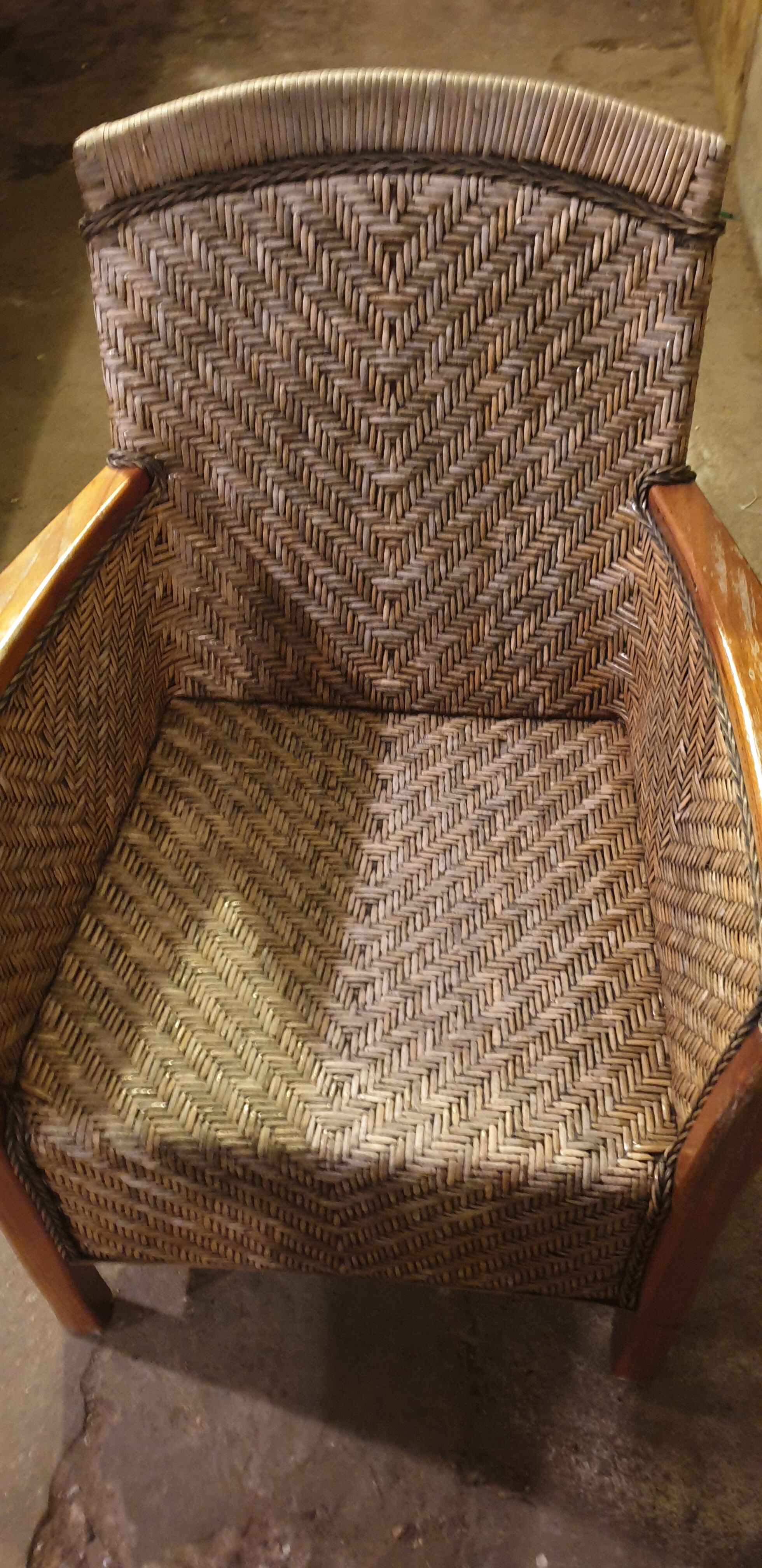 Rattan and wood armchair