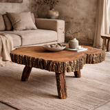 Large brutalist coffee table made from a single piece of cedar trunk, 1960.