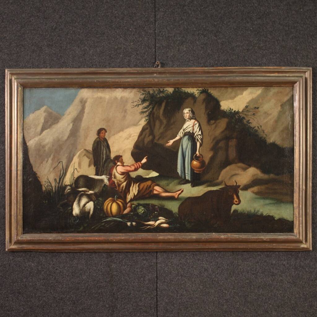 Antique Painting Pastoral Scene From The 18th Century