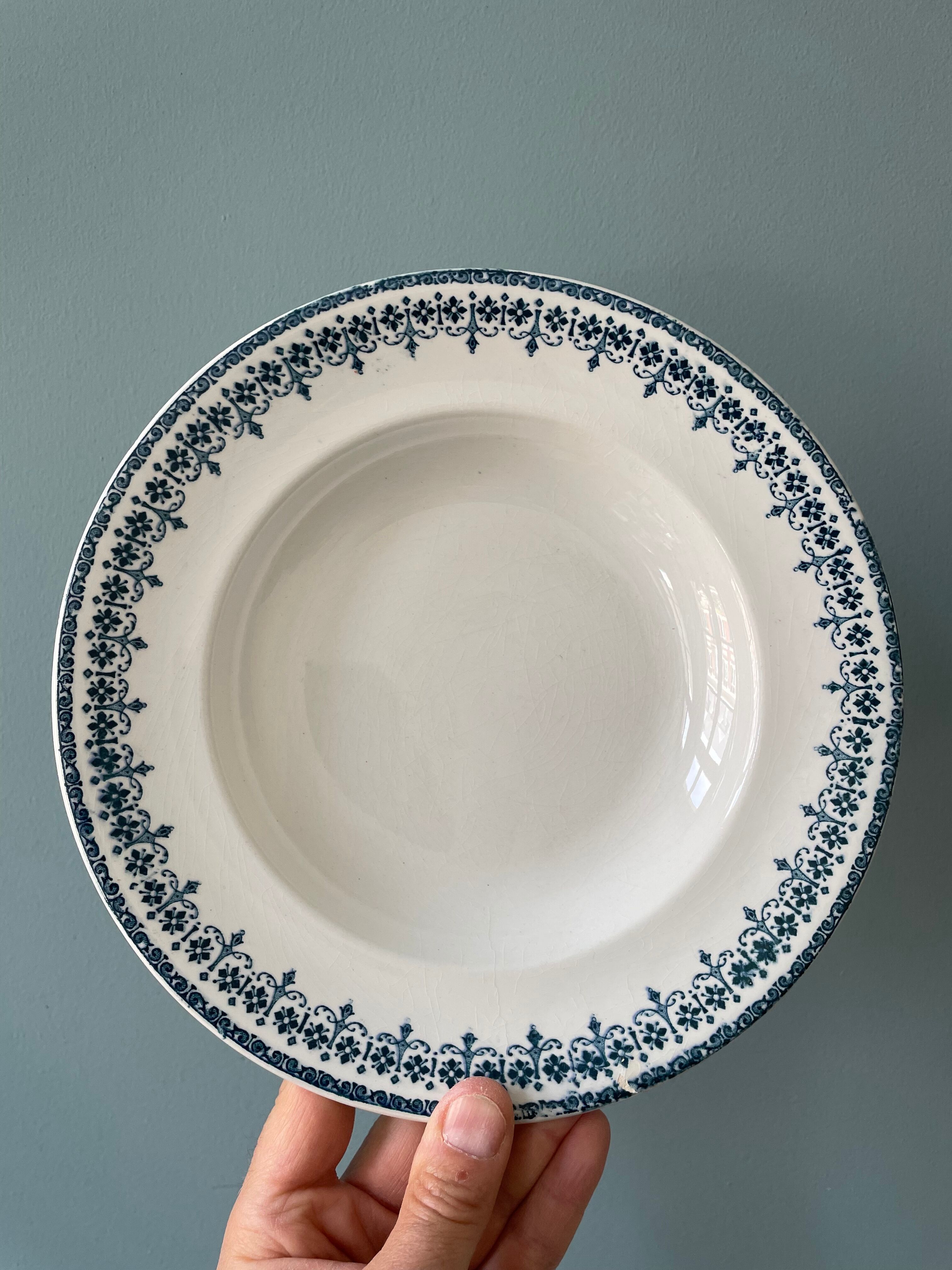 Set of 7 mismatched hollow plates Terre de Fer XIXth