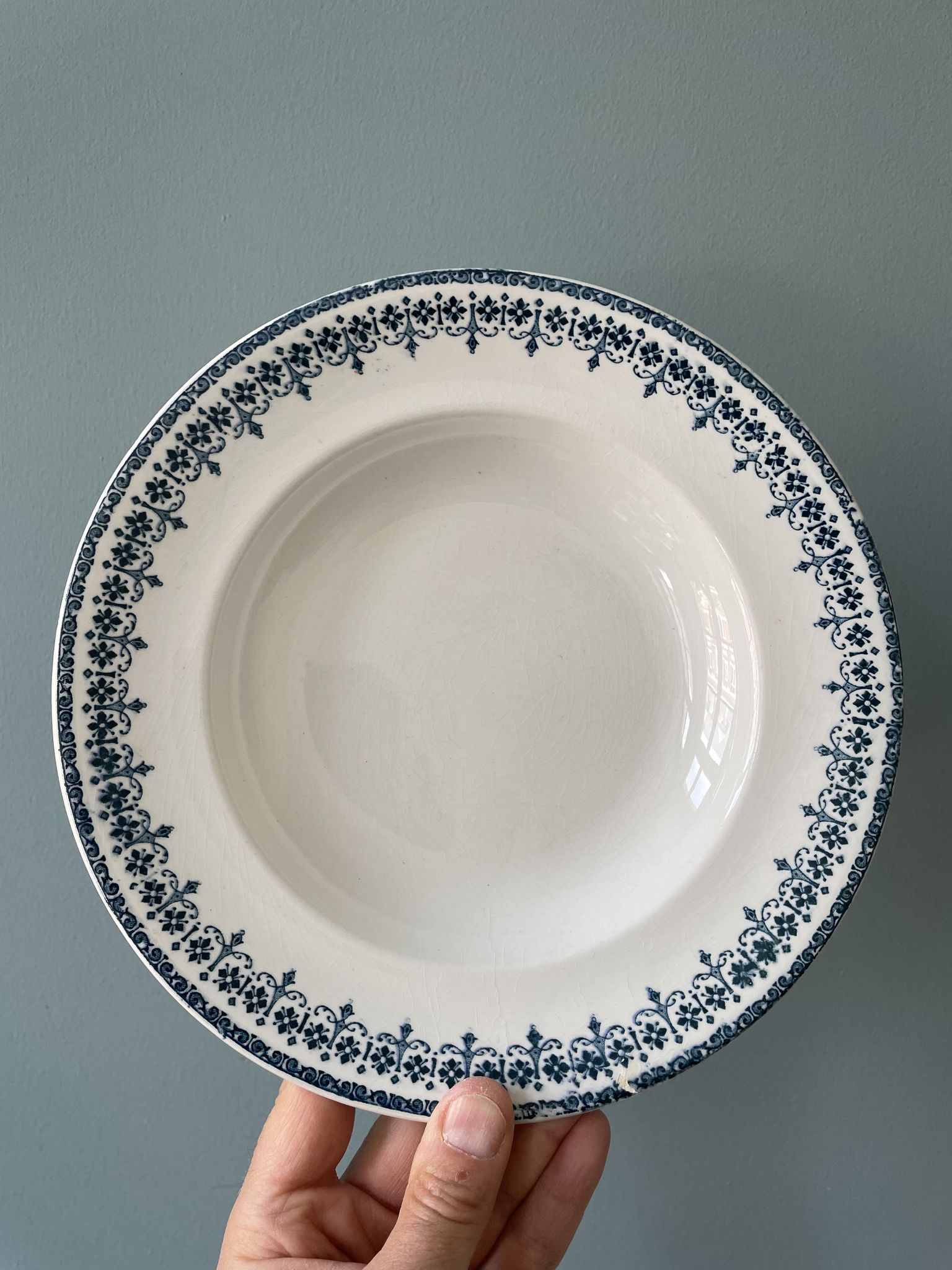Set of 7 mismatched hollow plates Terre de Fer XIXth