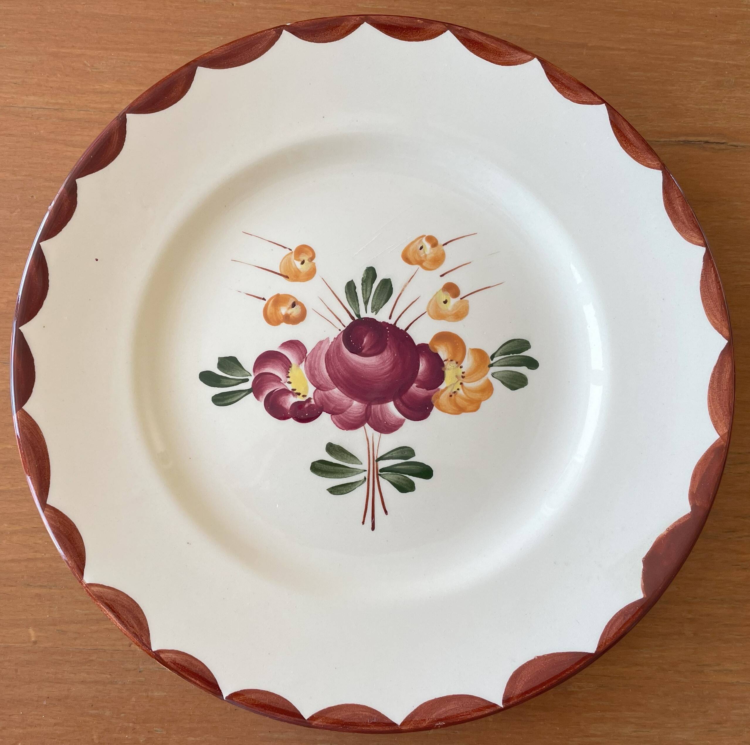 6 antique Longchamp earthenware dessert plates