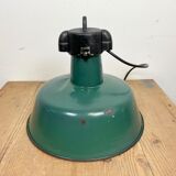 Industrial Green Enamel Factory Lamp with Cast Iron Top, 1960s