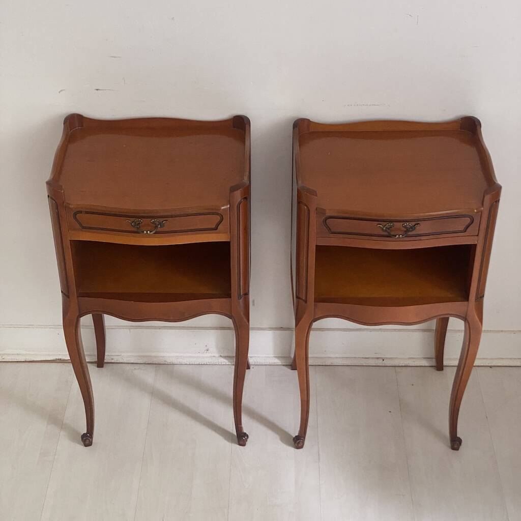 Pair of Louis XV style bedside tables in cherry wood.