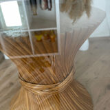 McGuire Bamboo Table – wheat sheaf base, round glass top