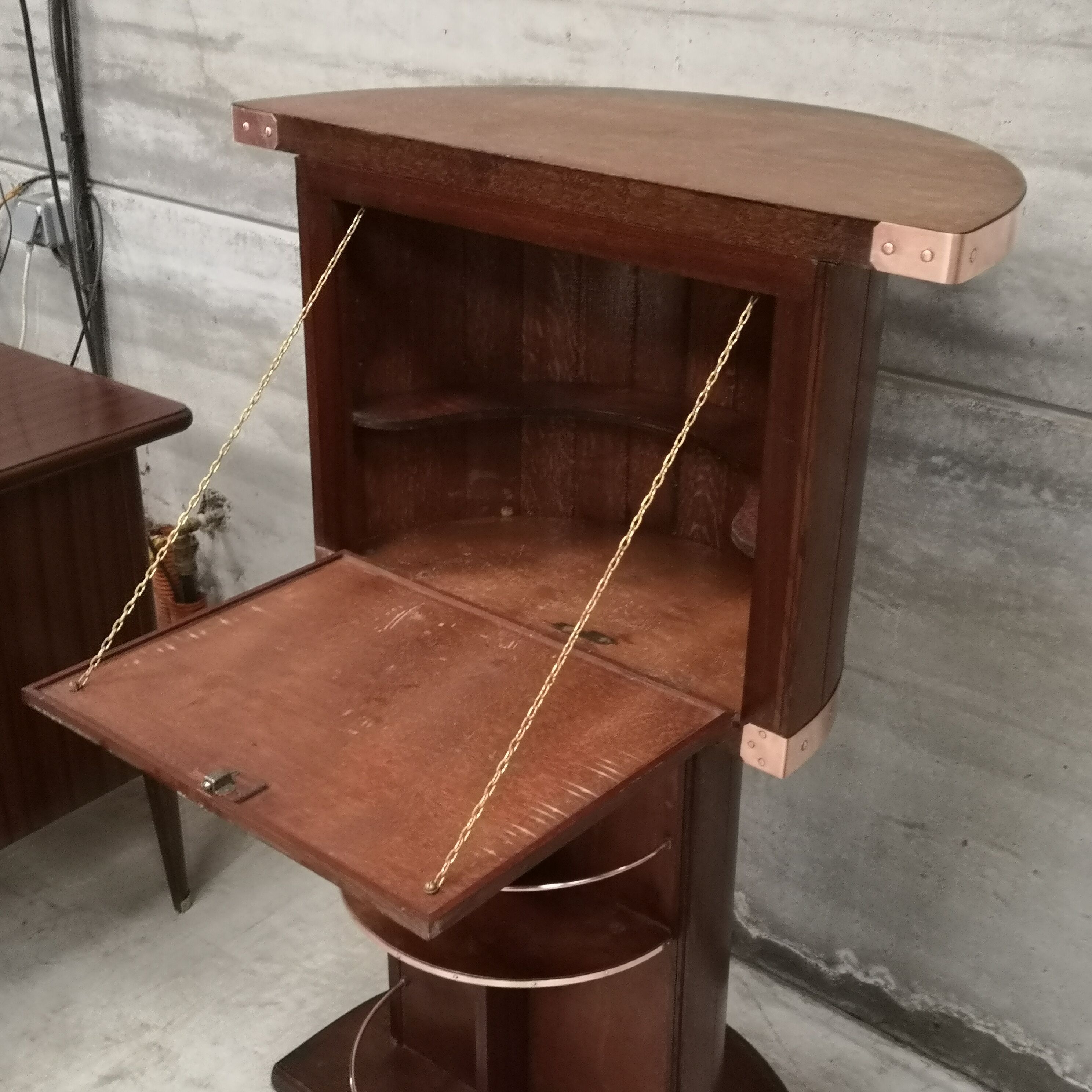 Dutch boat bar solid oak and red copper 1940 1950 art deco