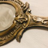 19th-style louis XV gilded bronze beveled hand mirror